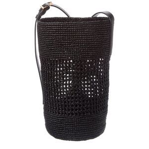 Khaite Billie Small Raffia & Leather Bucket Bag, Black